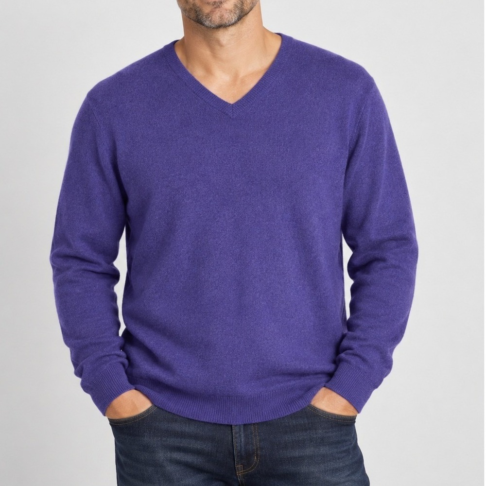100% Cashmere V-Neck Sweater Men XL Purple Club Room NWT Classic Pullover